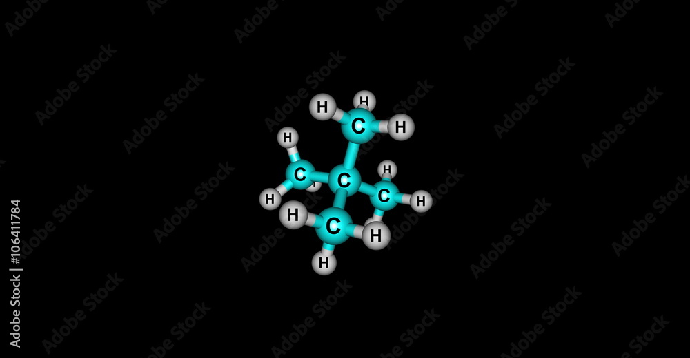 Neopentane molecular structure isolated on black