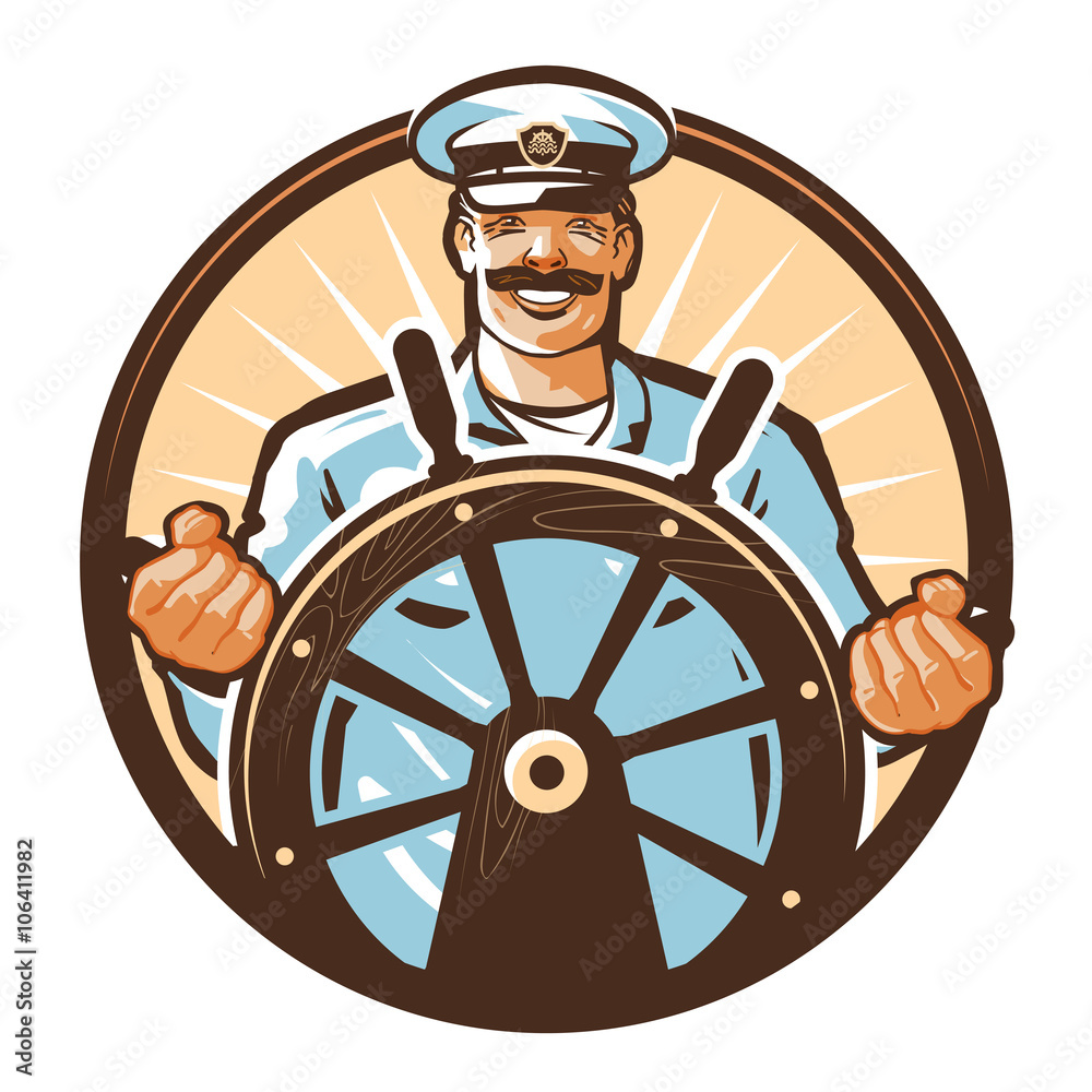 ship captain vector logo. cruise, journey, tour, trip or travel icon