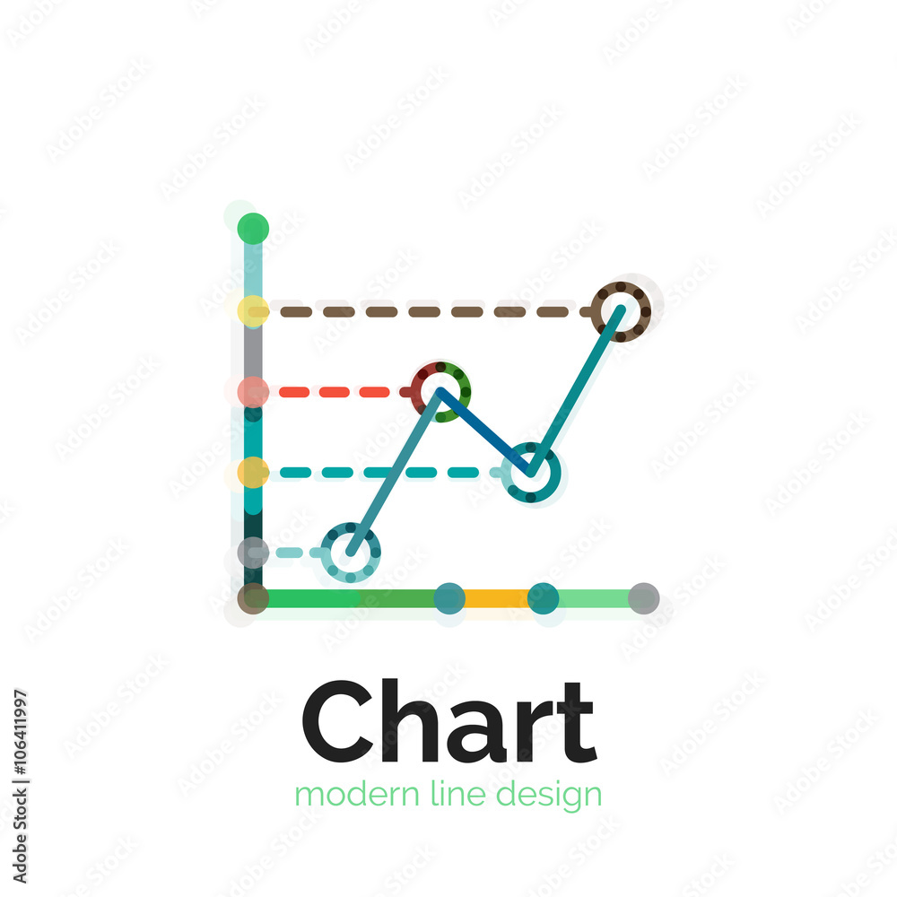 Thin line chart logo design. Graph icon modern colorful flat style Thin line chart logo design. Graph icon modern colorful flat style