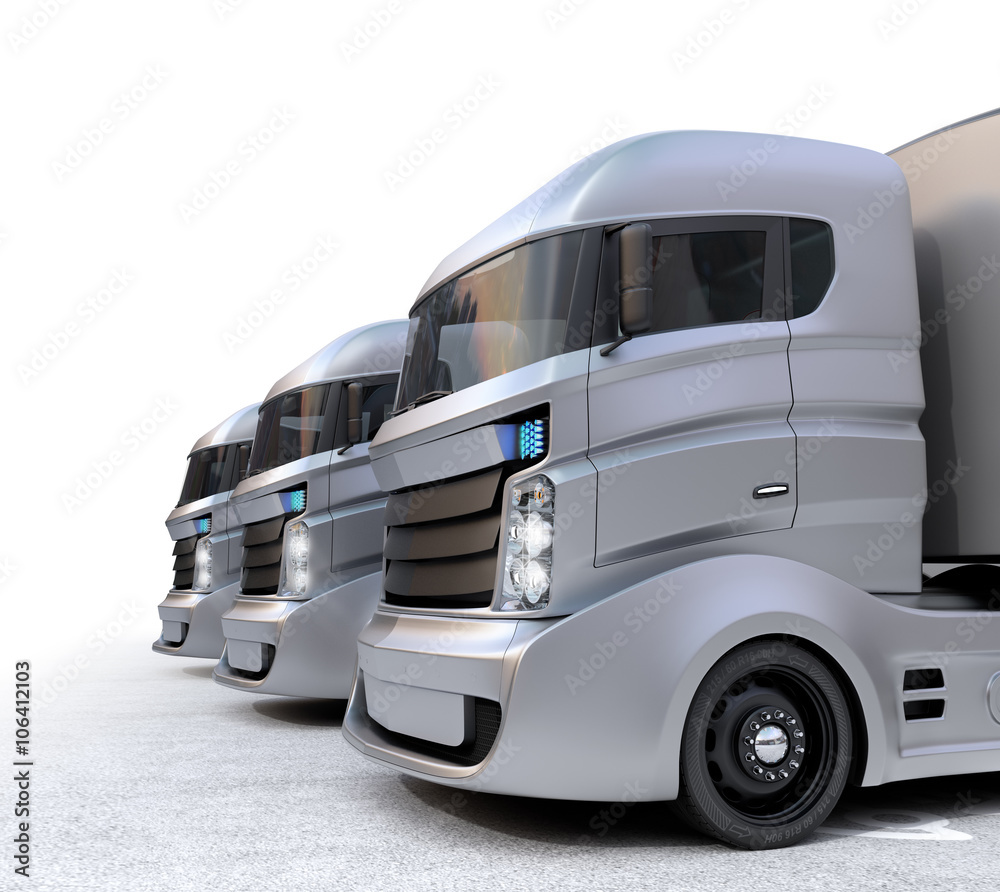 Hybrid electric trucks isolated with white background. 