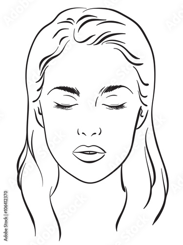Beautiful woman with closed eyes portrait. Face chart Makeup Artist Blank Template. Vector illustration.