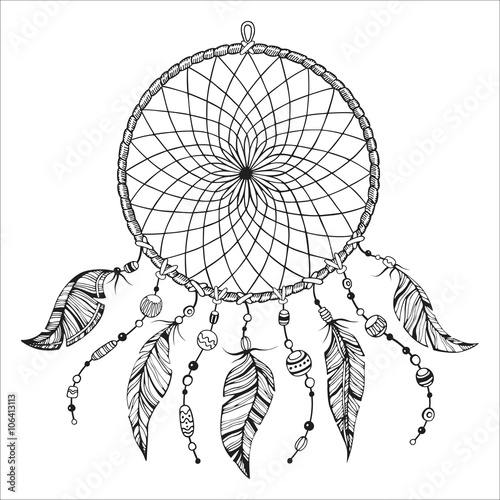 Hand drawn illustration of american indian dream catcher