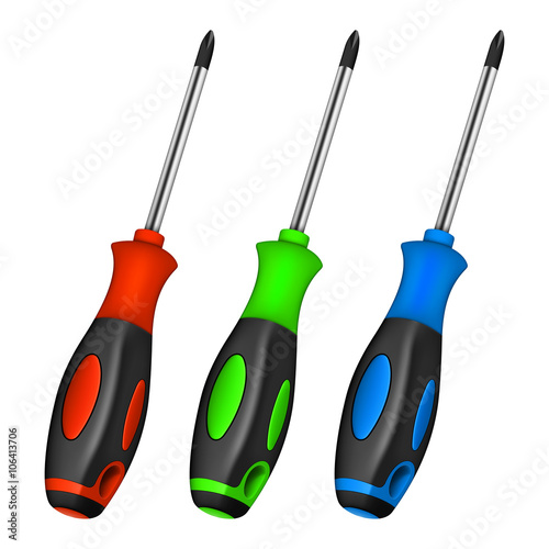 Set of screwdrivers with handles of different colors