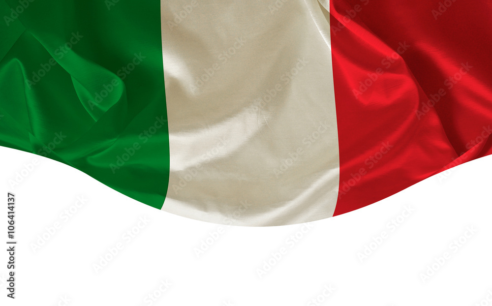 Italian flag on the white background with space for text