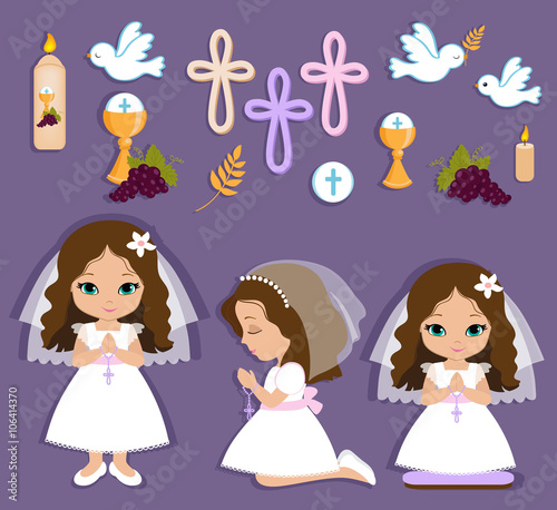 Set of design elements for First Communion for girls
