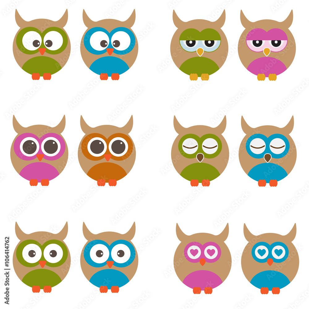 Set of vector owls.