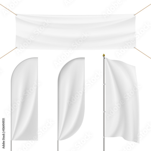 Принти на полотні Set of realistic banner, flag, flagpole, Flagstaff isolated on w
