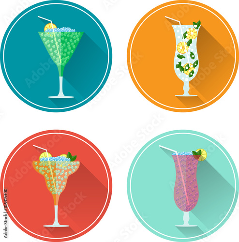 Alcohol drinks and cocktails icon set. Vector illustration