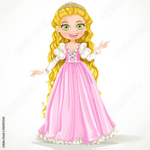 Young princess with long hair in pink dress