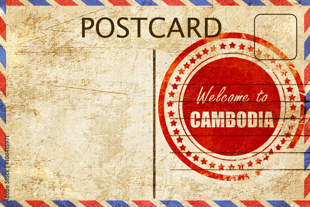 Vintage postcard Welcome to cambodia