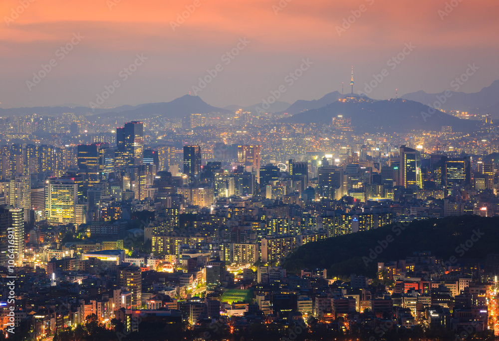 seoul city  and N Seoul Tower in Misty day