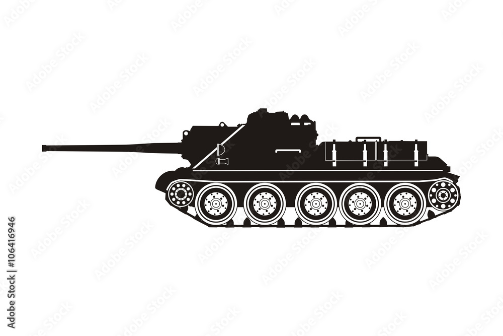Fototapeta premium black tank SU-100 on the white background