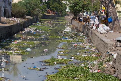 Plastic polluted river India, Tamil Nadu
