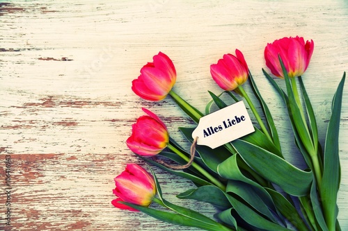 Fototapeta Naklejka Na Ścianę i Meble -  Grußkarte - Alles Liebe - Tulpenstrauß