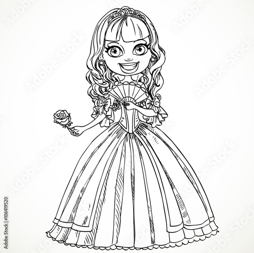 Beautiful princess in a  dress with a  rose in her hand sketch
