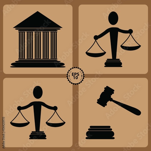 set of law and justice labels (justice court building with scales of justice and gavel labels for the judge, the district attorney, the lawyer) vector illustration
