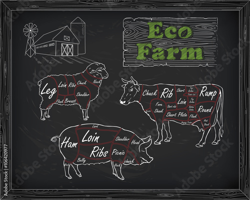 butchering beef diagram, pork, lamb and farm