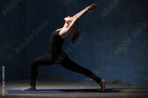 Beautiful Yoga Woman Doing Warrior One Pose