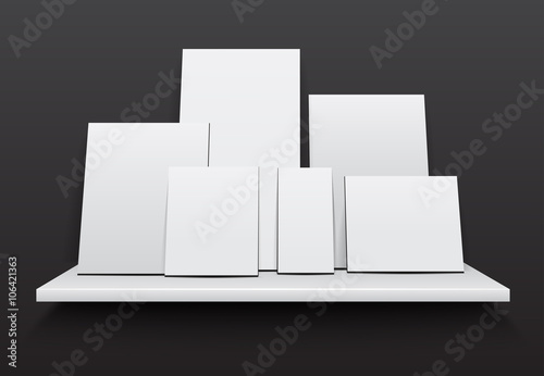 Blank empty frame or poster with White shelves. Vector. 