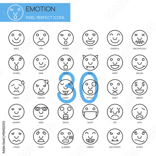 Emotion , thin line icons set