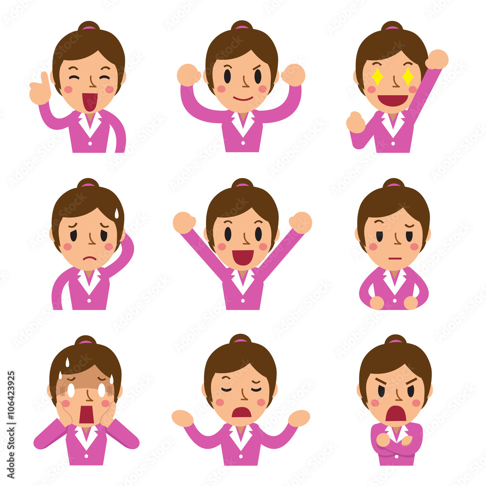 Cartoon businesswoman faces showing different emotions Cartoon businesswoman faces showing different emotions