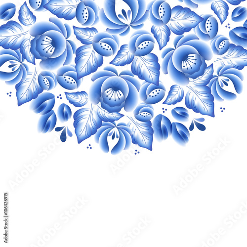 Blue flowers floral russian porcelain beautiful folk ornament.