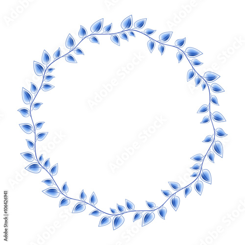 Blue leaves floral russian porcelain beautiful folk ornament.