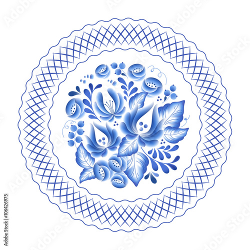 Blue flowers floral russian porcelain beautiful folk ornament.