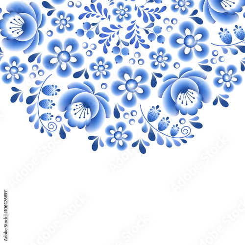 Blue flowers floral russian porcelain beautiful folk ornament.