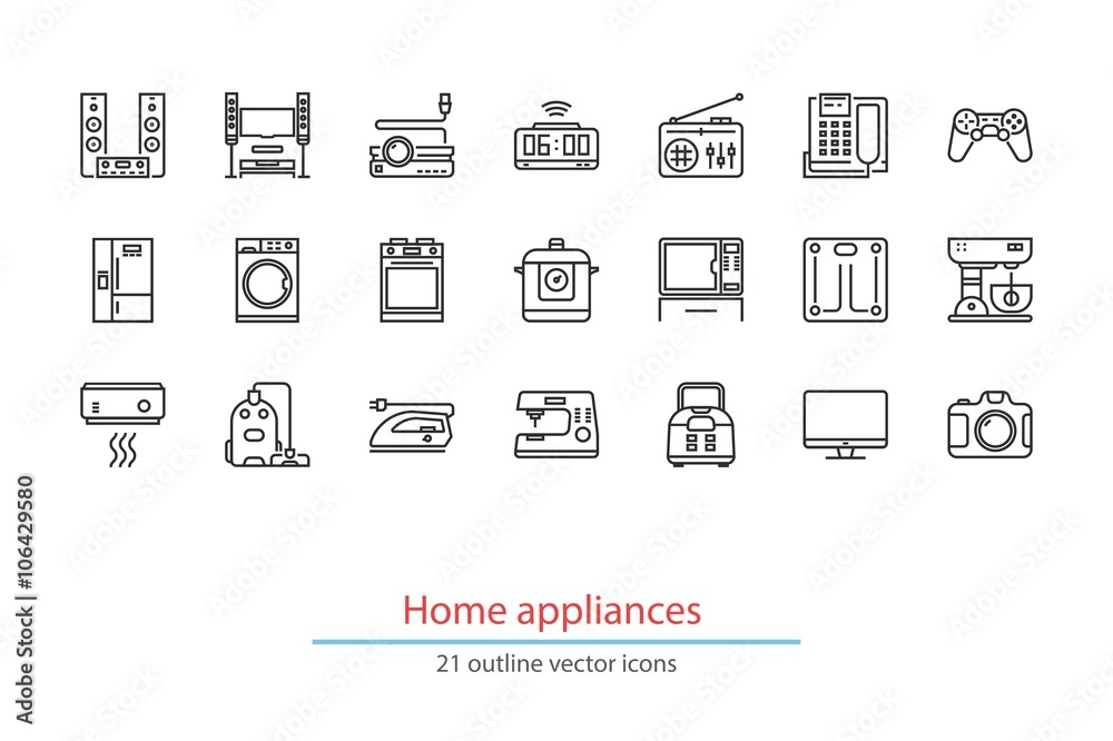 Set of outline home appliancess icons. Set of outline home appliancess icons.