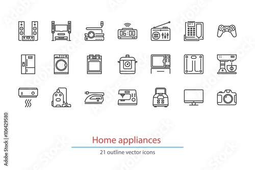  Set of outline home appliancess icons. 