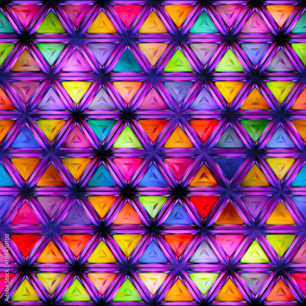 Seamless texture of abstract bright shiny colorful geometric shapes