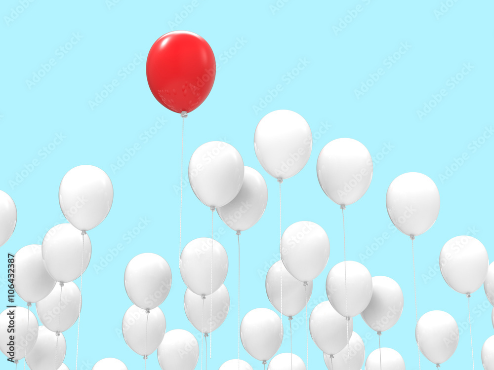 leadership concept with red balloon on blue background