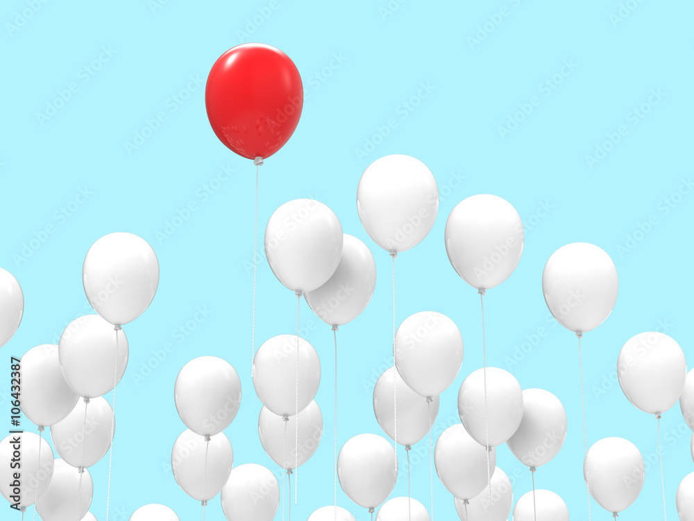 leadership concept with red balloon on blue background leadership concept with red balloon on blue background