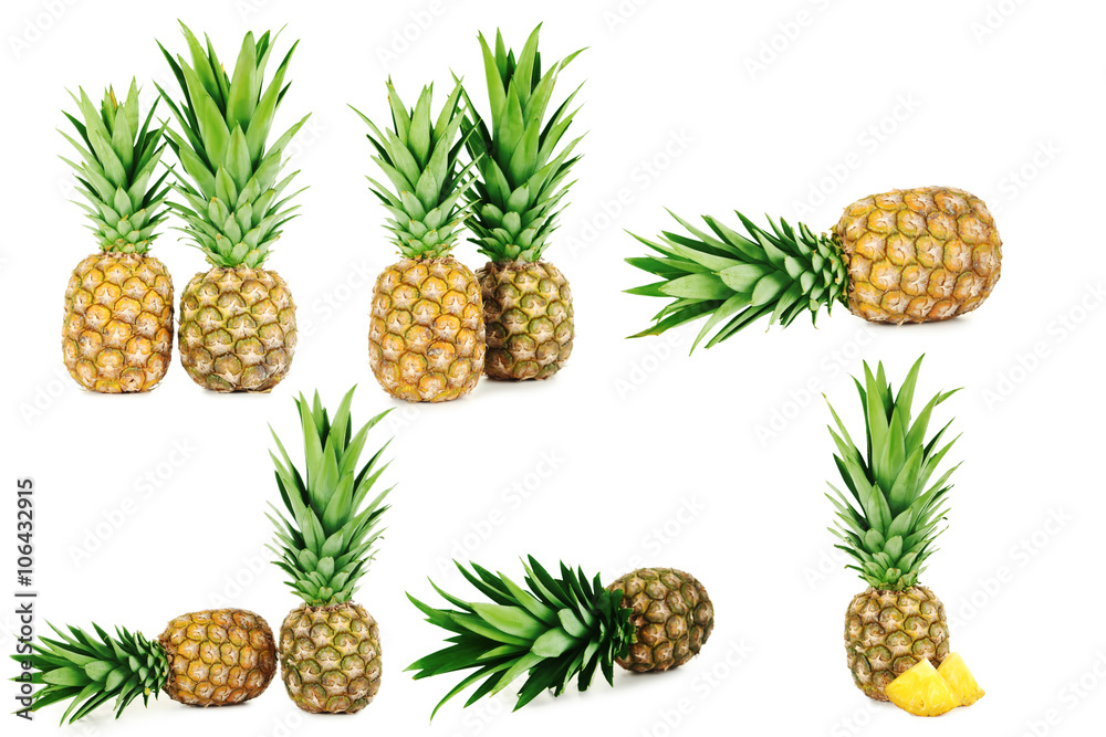 Collage of ripe pineapple isolated on a white Collage of ripe pineapple isolated on a white