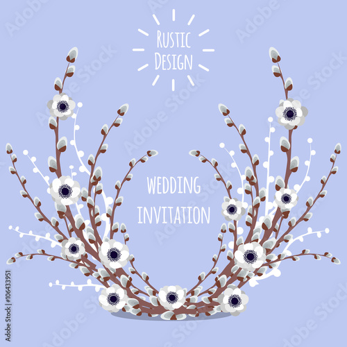 Vector illustration with pussy willow and anemone 