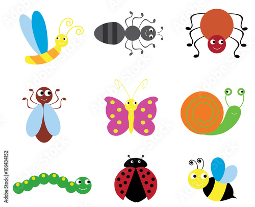vector illustration of set of fun bugs © peony