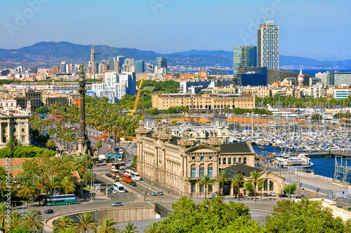 Barcelona cityscape. Aerial view seen from Montjuic hill.