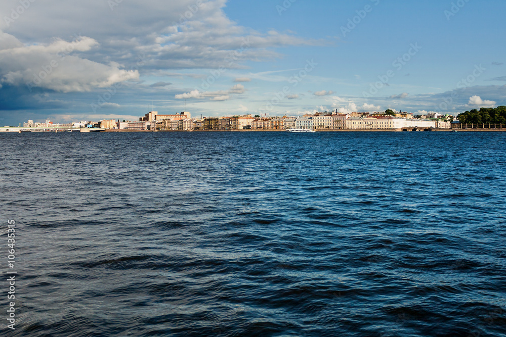 Change of weather in Saint-Petersburg, Russia. Cityscape panorama view.
