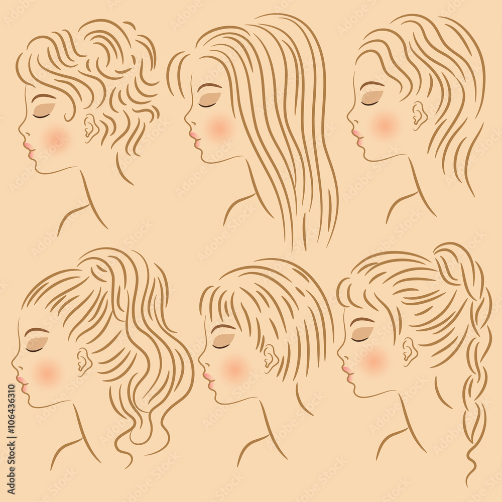 Testine Stilizzate con Diverse Acconciature- Hair Style