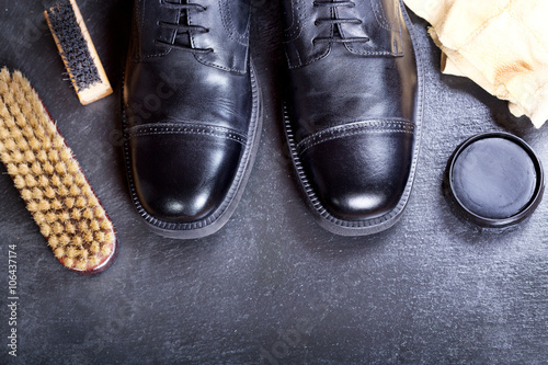black men's shoes with care accessories