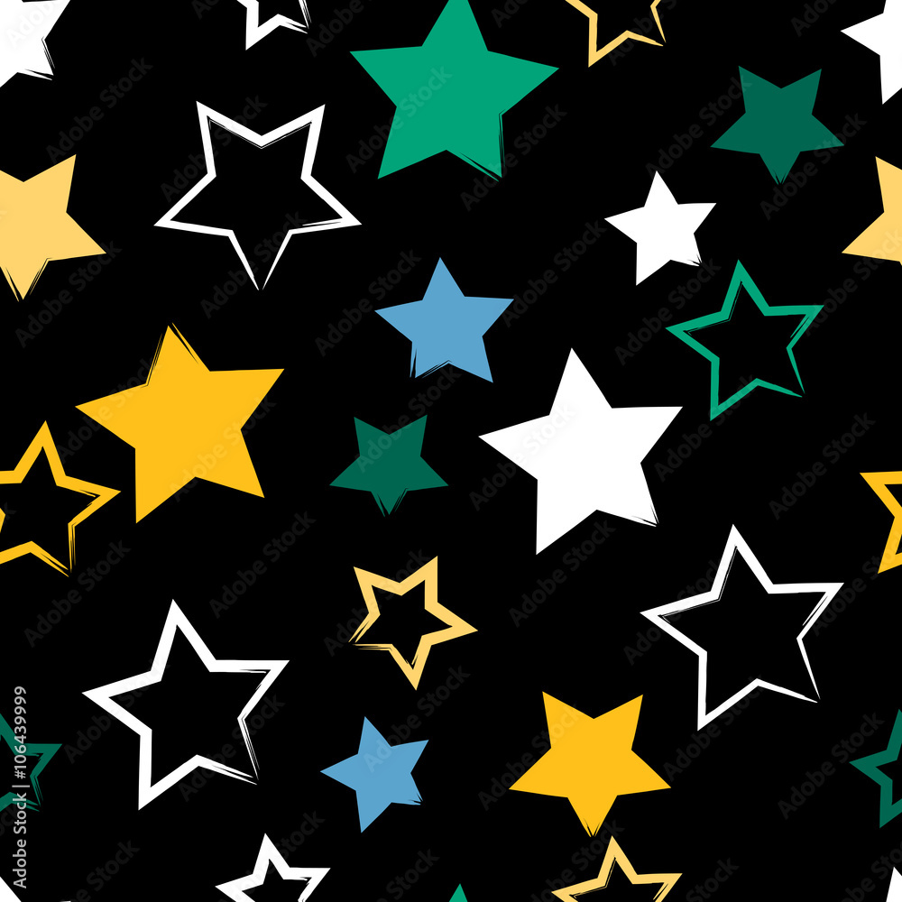 Cute vector seamless pattern . Brush strokes, stars. Endless texture can be used for printing onto fabric or paper Cute vector seamless pattern . Brush strokes, stars. Endless texture can be used for printing onto fabric or paper