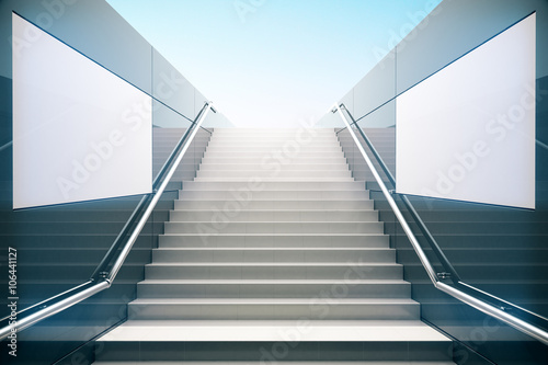 Empty white stairs