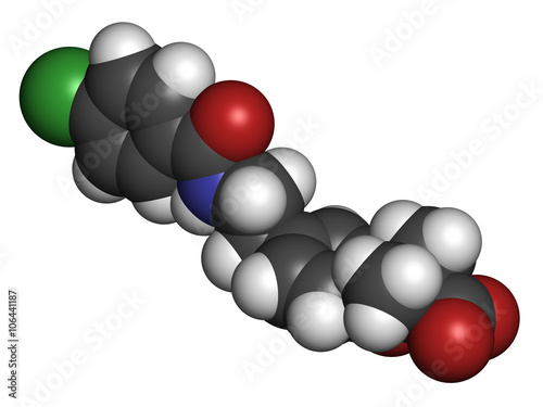 Bezafibrate hyperlipidemia drug molecule (fibrate class).  photo