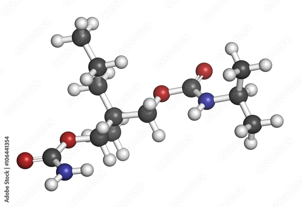 Carisoprodol drug molecule. 3D rendering. 