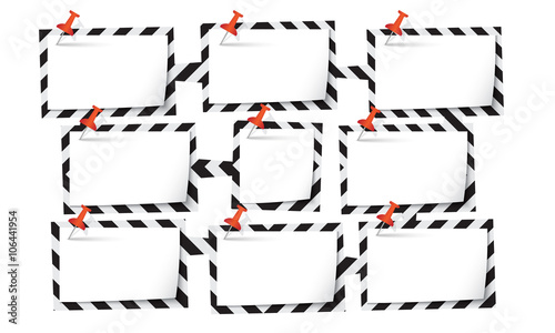 Nine abstract text boxes for your text and push pins