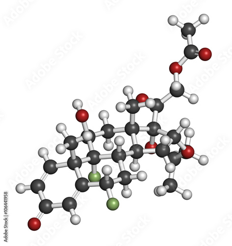 Fluocinonide topical corticosteroid drug molecule. 3D rendering.
