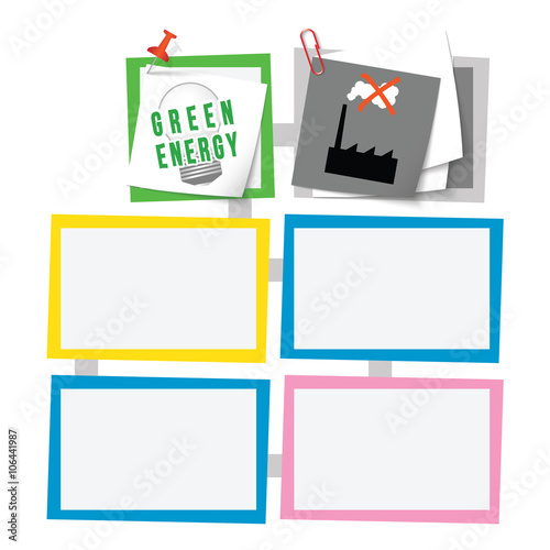 Colored abstract text boxes for your text and green energy symbo