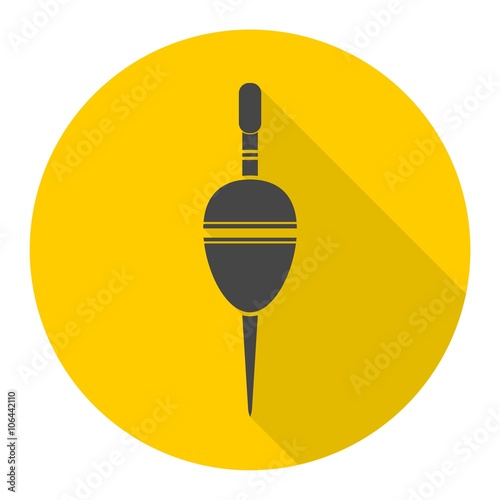 Float bobber symbol, Fishing sign icon with long shadow