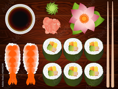SUSHI ROLL SASHIMI SET SOY SAUSE GINGER 10